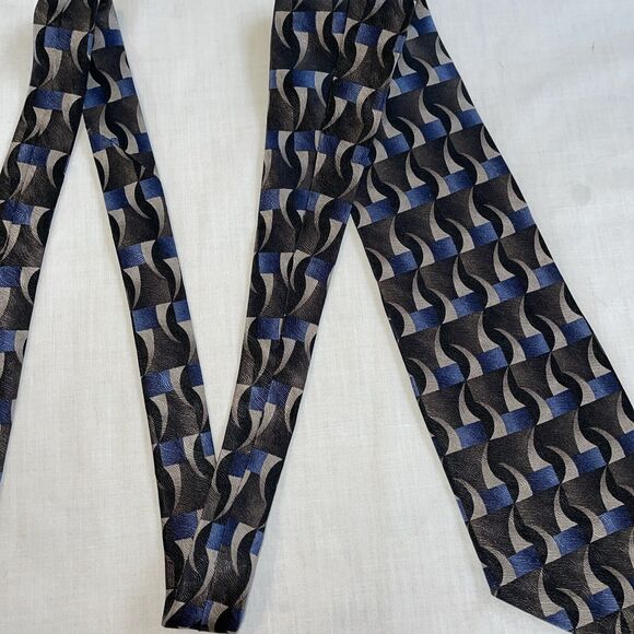 Joseph & Feiss Dress Tie Mens Size 57" Wide Black Blue Geometric 100% Silk - Picture 5 of 12